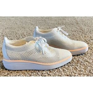 Cole Haan Women's White Knit Wingtip Platform Oxford Sneakers Size‎ 8